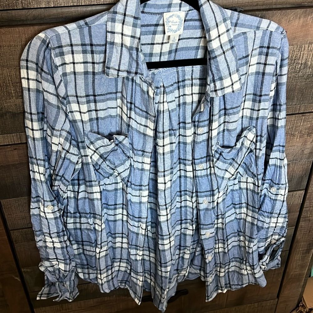Lightweight Blue Plaid Button-Down, Size L